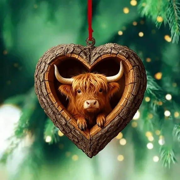 Heart-Shaped Tree Hollow Wildlife Christmas Ornaments - Resin Animal Hanging Decor for Xmas Tree, Nature-Inspired Gift for Animal Lovers & Holiday Home Decor