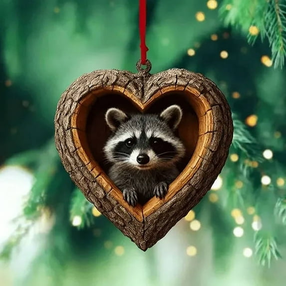 Heart-Shaped Tree Hollow Wildlife Christmas Ornaments - Resin Animal Hanging Decor for Xmas Tree, Nature-Inspired Gift for Animal Lovers & Holiday Home Decor
