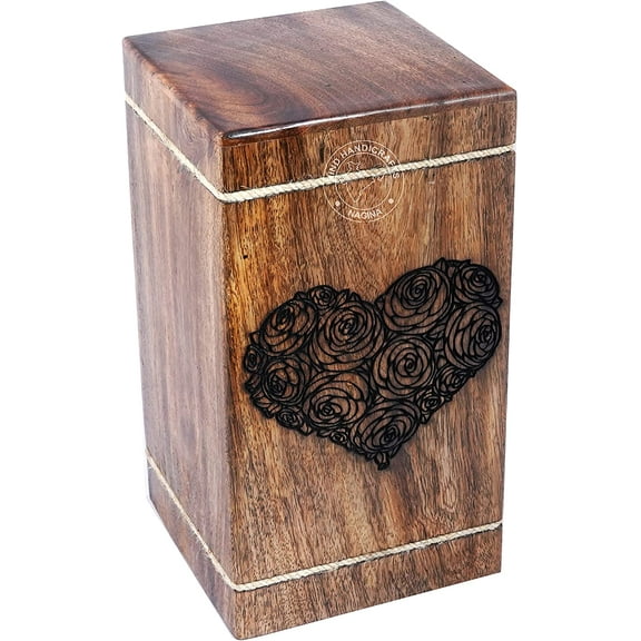 Heart Shaped Tree of Life Wooden Urns for Human Ashes Adult Large - Rosewood Cremation Urn for Ashes - Burial Urn for Columbarium - Funeral Urn Box (Roses, 250 LB - HardWood)