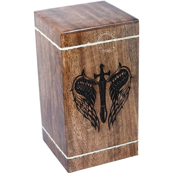 Heart Shaped Tree of Life Wooden Urns for Human Ashes Adult Large - Rosewood Cremation Urn for Ashes - Burial Urn for Columbarium - Funeral Urn Box (Sword Wings, 250 LB - HardWood)