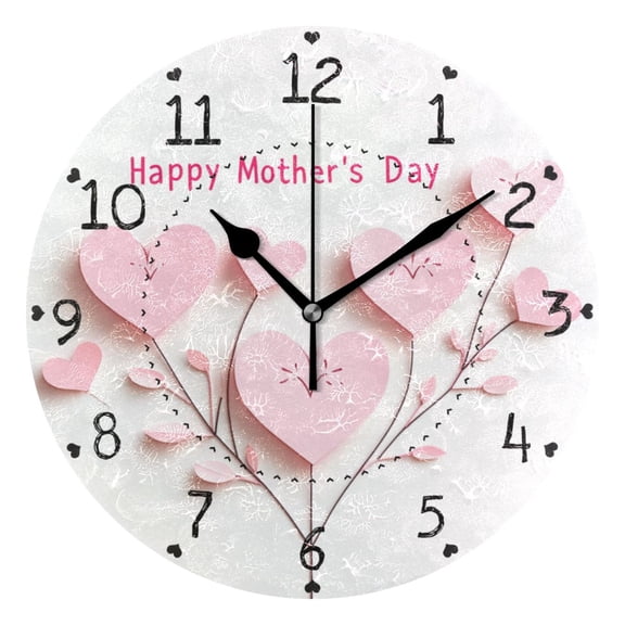 Heart Shaped Tree Mothers Day Round Wall Clock Silent Analog Battery Operated Black Pointer Home Decor 9.84" Diameter
