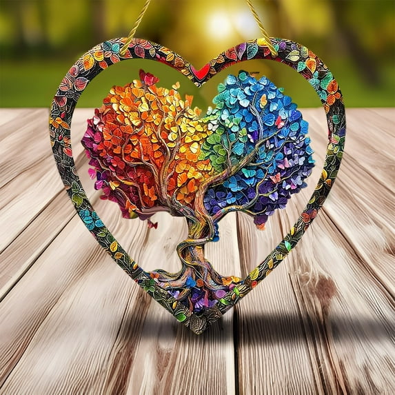 Heart-Shaped Tree of Life Suncatcher - Wrapped in Love Crystal Ornament for Home Décor and Gift, Wrapped In Love Tree Of Life Suncatcher Heart Gift