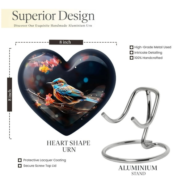 Heart Shaped Urn Human Ashes - Large Colorfull Sparrow Urns For Human Ashes Adult Male - Human Heart Shaped Urns - Decorative Urns For Ashes - Urns For Ashes Adult Female - Burial (Size - 8 Inch)