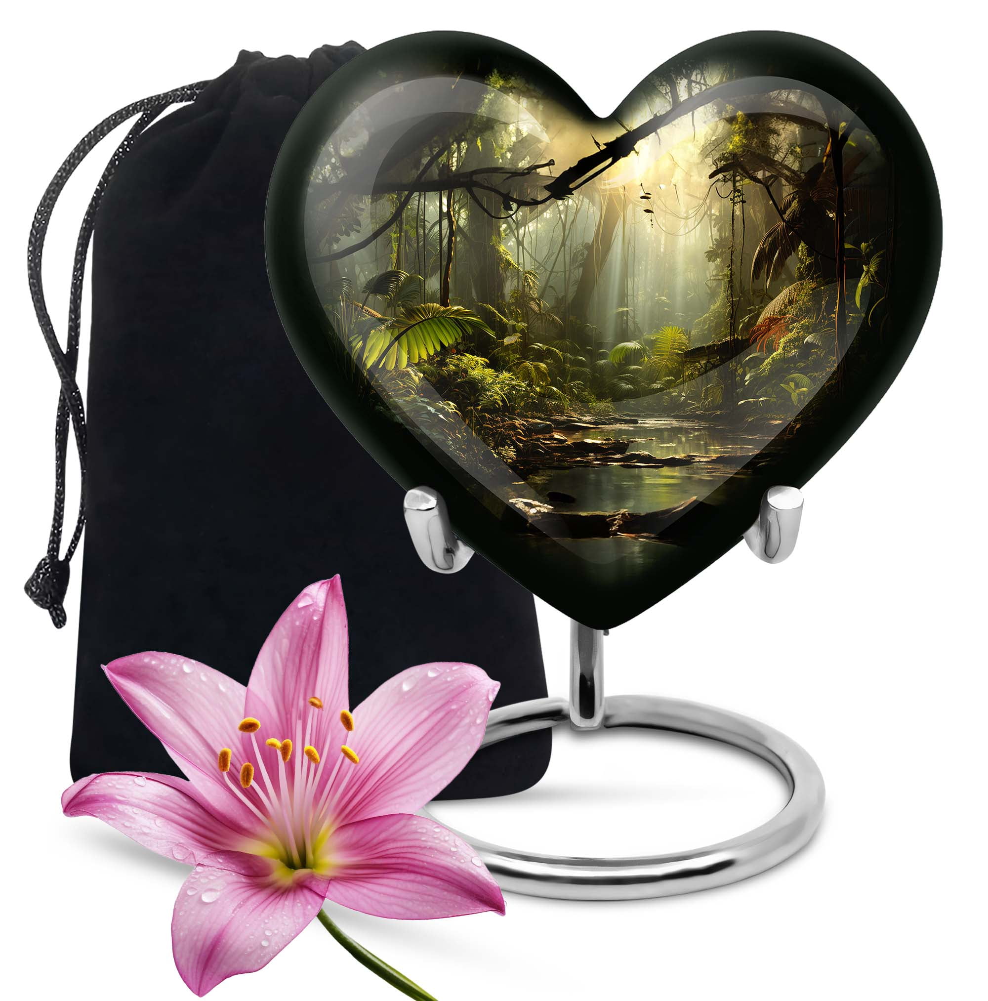Heart Shaped Urn for Human Ashes, Rainforest Stream Urn for Cremated