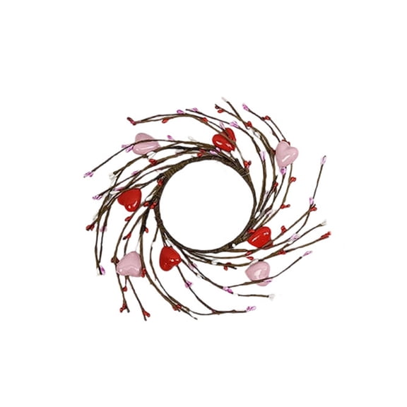 Heart-Shaped Valentine Wreath, 9.8" Rustic Twig & Heart Decor Garland, Romantic Pink Red Gem Accents, Ideal for Door Wall Hanging Table Centerpiece, Perfect Valentine's Day Anniversary Gift
