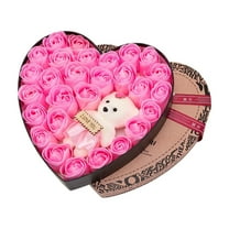 Heart Shaped Valentine's Day Gift Box with I Love You Message, Teddy Bear and 3 Soap Roses- Gift for Husband, Wife, Girlfriend, Boyfriend, 8.27"x8.66"