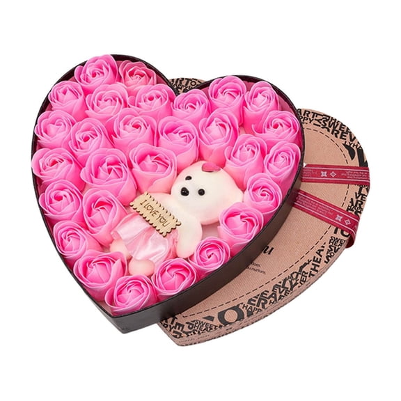 Heart Shaped Valentine's Day Gift Box with I Love You Message, White Teddy Bear and Roses - Gift for Husband, Wife, Girlfriend, Boyfriend