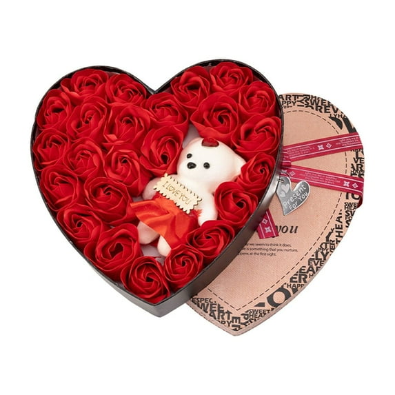 Heart Shaped Valentine's Day Gift Box with I Love You Message, White Teddy Bear and Roses - Gift for Husband, Wife, Girlfriend, Boyfriend