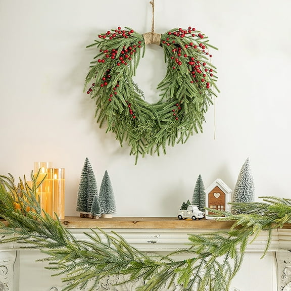 Heart-Shaped Valentine's Day Wreath 23.62" inch,Heart-Shaped Wreath,Christmas Wreaths with Red Berries for Front Door