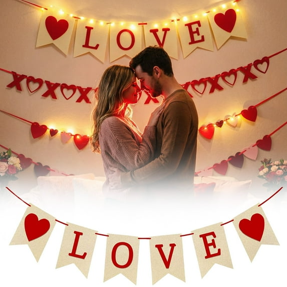 Heart Shaped Valentine's Day Wreath Banner Valentine's Day Heart Shaped Decoration Anniversary Wedding Engagement Wall Decoration