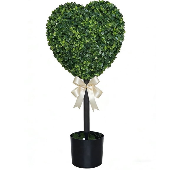 Heart Shaped Valentines Artificial Boxwood Tree Outdoor Indoor Porch and Flowerpot Decor, 32 inch Green Evergreen Bushes with Pot, Ball-Shaped Topiary Tree Decoration Valentine's Day Wedding Decor