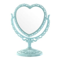 Heart Shaped Vanity Mirror with Stand - Decorative Tabletop Makeup Mirror for Bedroom Dresser, Portable Mirror with Handle for Travel - Light Blue
