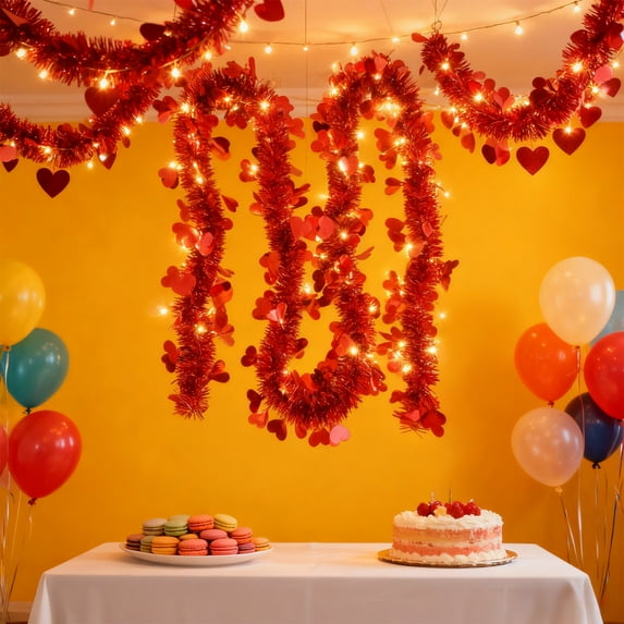 Heart-Shaped Vine Garland with Ribbons | Romantic Decor for Valentine's Day, Weddings & Parties | 78.74 Inch Pink or Red Plastic Rattan | 1 Piece