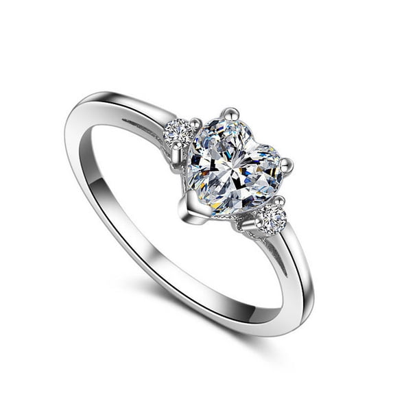 Silver Pickup Rings Heart Shaped Vintage Ring Diamond Zircon Silver Plated Copper White ...