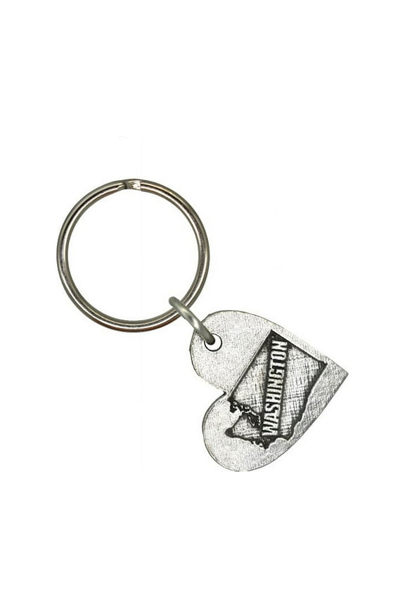 Heart-Shaped Washington Keychain, A1016KC, 2 Inches, State of Washington, PNW Love, Gift, Metal, Engraved, Key Fob, Key Ring, Keys, Zipper Pull, Luggage Tag, Pewter, Backpack, Made in USA
