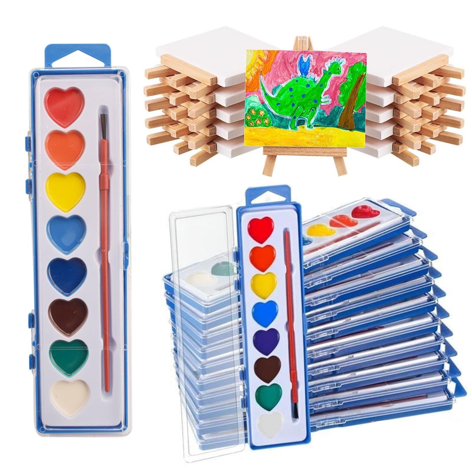 Heart-Shaped Watercolor Painting Set,Art Painting Palette and Paintbrush,Solid Pigment Powder Painting Set,Ideal Painting Tools for Beginners and Professional