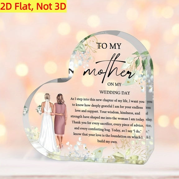 Heart Shaped Wedding Plaque 3.9X3.9 Inch Bride Mother Of The Bride Gift From Daughter Wedding Table Decor Elegant Wedding Decoration For Mom Bride Wedding Party Lightweight Durable Acrylic Keepsake