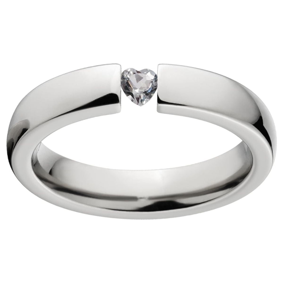 Heart Shaped White Saphire 4mm Stainless Steel Tension Set Ring