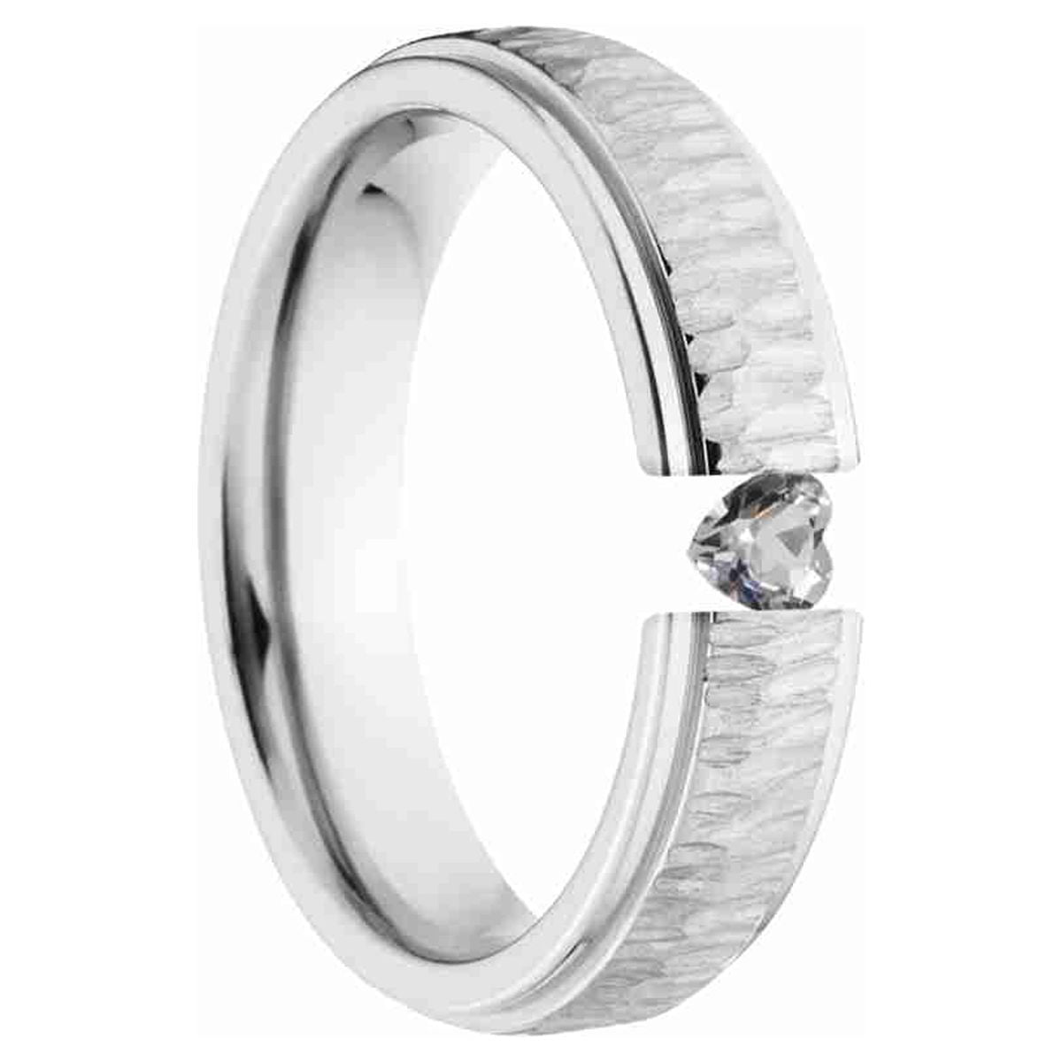 Heart Shaped White Saphire 5mm Stainless Steel Custom Tension Set Ring