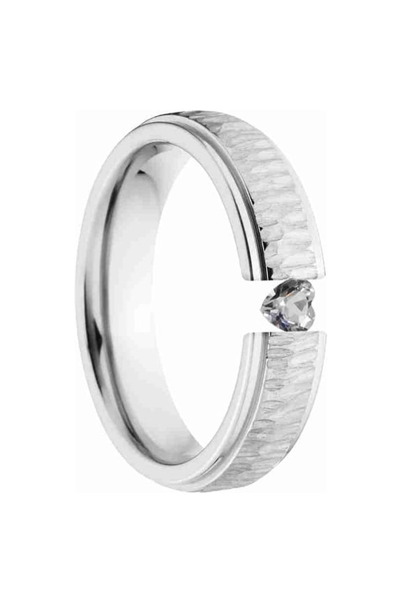 Heart Shaped White Saphire 5mm Stainless Steel Custom Tension Set Ring