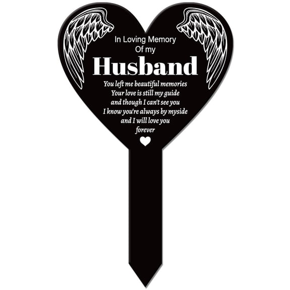 Heart Shaped Wings Garden Stake Memorial Husband Remembrance Plaque Stakes
