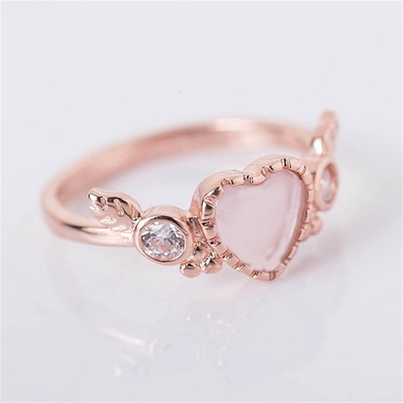 Heart Shaped Wings Ring Zircon Inlay Rose Gold Silver Base Metal Unisex Design and Gift for Women Heart Jewelry Fashion Ring Statement Ring