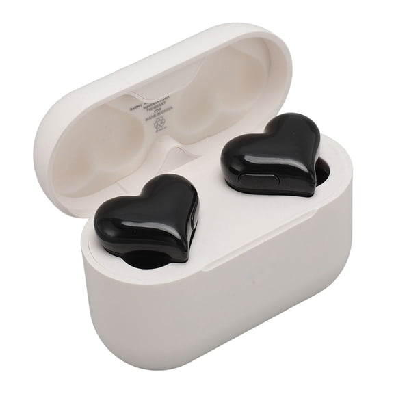 Heart Shaped Wireless Earbuds, Cute Stereo Bluetooth 5.3 Earphones / Heartbuds with Charging Case for Girls and Women, Black (3.9 inches / 10.0 cm)
