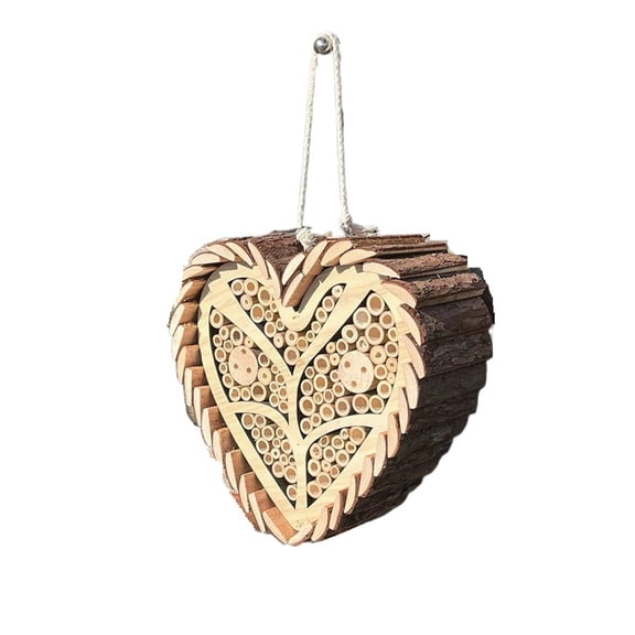 Heart-Shaped Wooden Bee House With Bamboo Tubes Bee Hive Hanging Insect Hotel For Pollinators ,Bee Hive Essentials