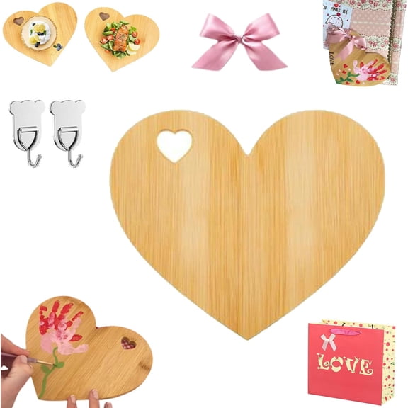Heart Shaped Wooden Cutting Board (13 * 10 * 0.6 in), DIY Couple Graffiti Cutting Board, Knife-Friendly, No Chipping, Multipurpose Platter, Suitable for Valentine's Day and Everyday Cooking