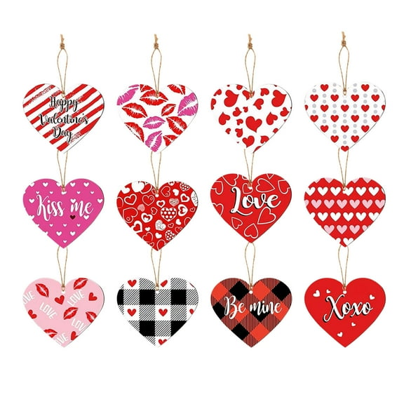 Heart Shaped Wooden Hanging Ornaments Natural Wood Wall Decor for Valentine's Day Home Wedding Party Backdrop Rustic Decorative Pendants Set of 30 or 36 Pieces