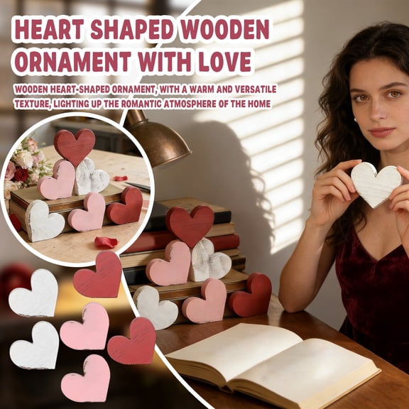 Heart Shaped Wooden Ornaments - Set of 6, Valentine's Day Gift, Anniversary Wedding Gift, Handmade Wood Craft Decor for Couples, Love Gift for Him Her, Rustic Home Decor (6pcs)