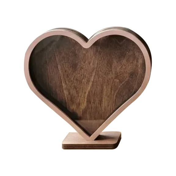 Heart Shaped Wooden Shadow Box, Solid Walnut Finish Display and Storage Box, 1 Piece Freestanding Decorative Ornament for Living Room, Bedroom and Cabinets, Trinket Display Holder Home Decor Accent