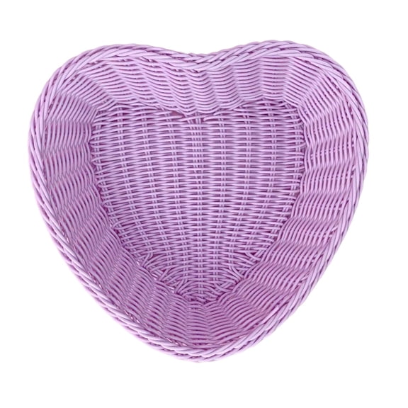 Heart Shaped Woven Plastic Baskets - Small Storage Baskets for Countertop Organization, Lightweight and Durable, Ideal for Home Decor, Photography Props, and Stationery Storage, Purple