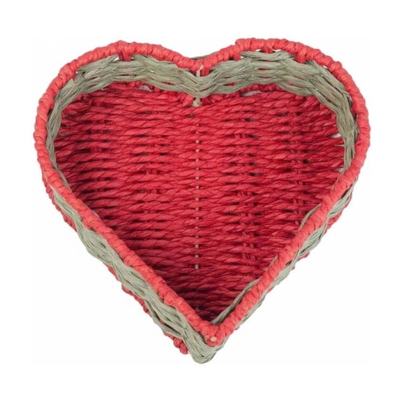 Heart Shaped Woven Storage Basket for Snacks and Fruits Imitation Rattan Decorative Bin Handle for Home Organization and Valentine's Day