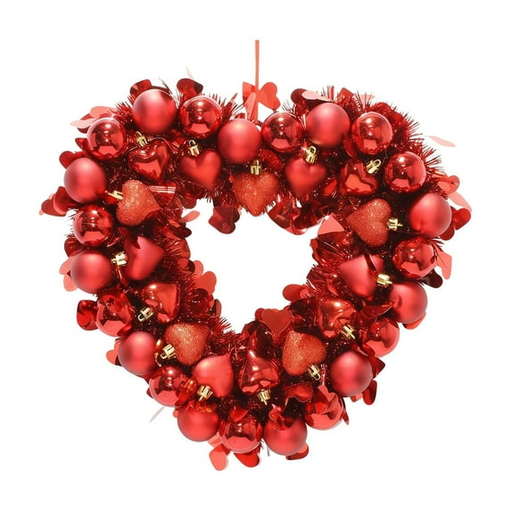 Heart-Shaped Wreath Decoration – 12" Red Romantic Artificial Floral Door Decor for Valentines Day, Anniversary, or Home Accent