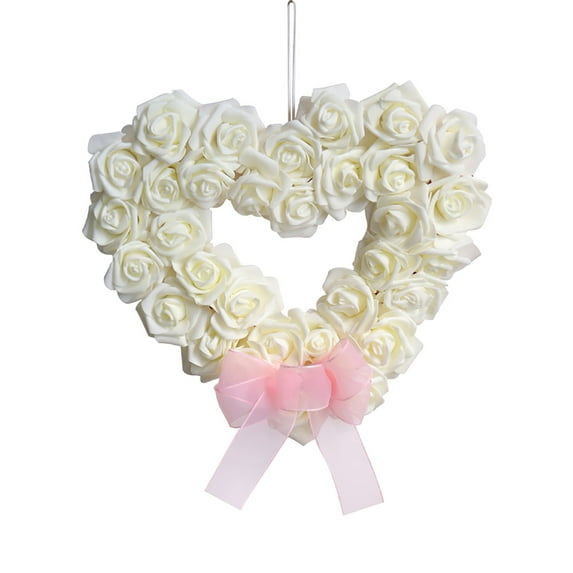 Heart Shaped Wreath Floral Rose Artificial Garland Door Wreath for Home Wedding Valentines Day Decoration Wall Hanging Front Door Porch Window Spring Summer Fall Winter Holiday Party Decorations
