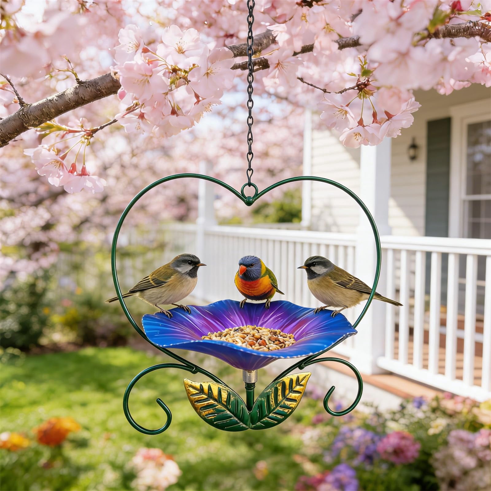Heart-Shaped Wrought Iron Flower Bird Feeder, Heart Shaped Bird Feeder