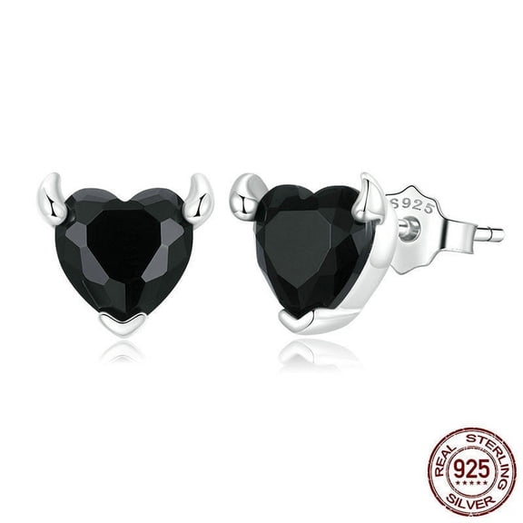 Heart Shaped Zircon Ear Studs Ring Jewelry Set with Box Chain Necklace 925 Sterling Silver Inlaid Gemstone Little Devil Pendant Earrings Necklace and Ring