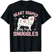 Heart Shaped by Pug Snuggles Cute Pug Dog Floral T-Shirt