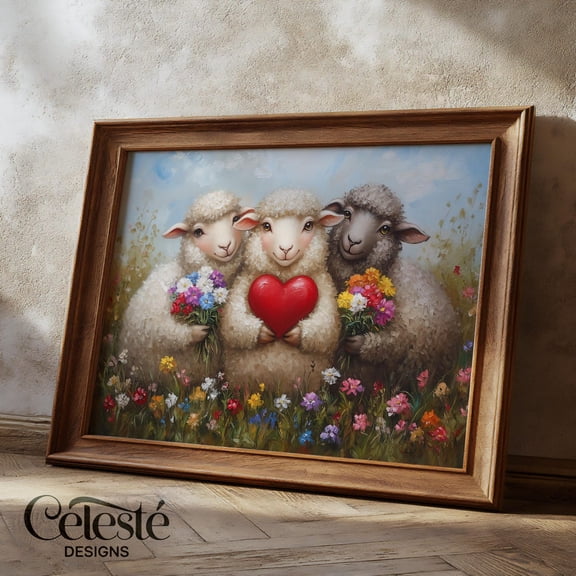 Heart Sheep Print, Romantic Meadow Art Home Decor #878, 8x12 UNFRAMED