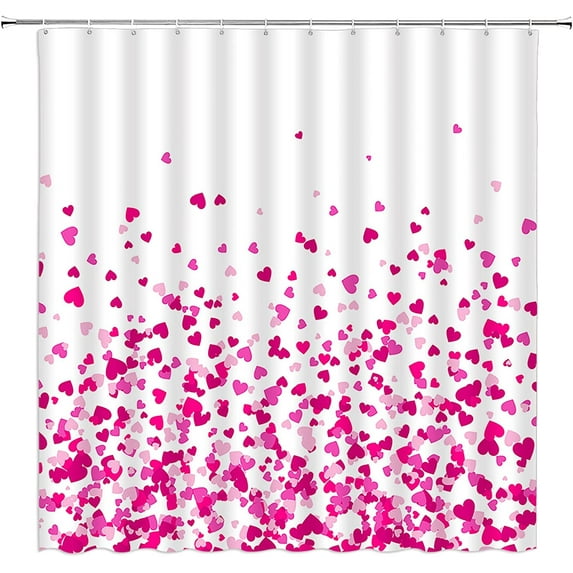 Heart Shower Curtain Valentine''s Day Falling Red Heart Colorful Romantic Sweet Couple Fabric Bathroom Decor Curtain with Hooks,Magenta