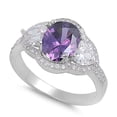 thumbnail image 1 of Heart Sided Round Simulated Amethyst Cubic Zirconia Ring Sterling Silver 925, 1 of 3