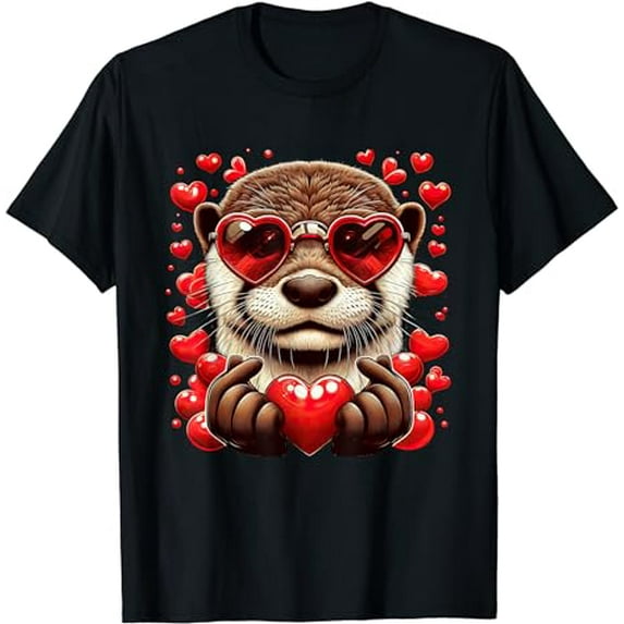 Heart Sign Hand Otter Kids Mens Womens Otter Valentine T-Shirt