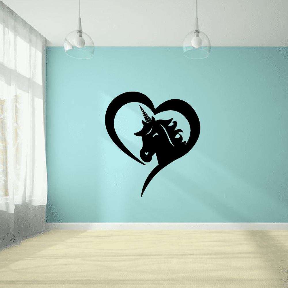 Heart Silhouette Unicorn Magical Unicorns Wall Sticker Art Decal for Girls Boys Kids Room