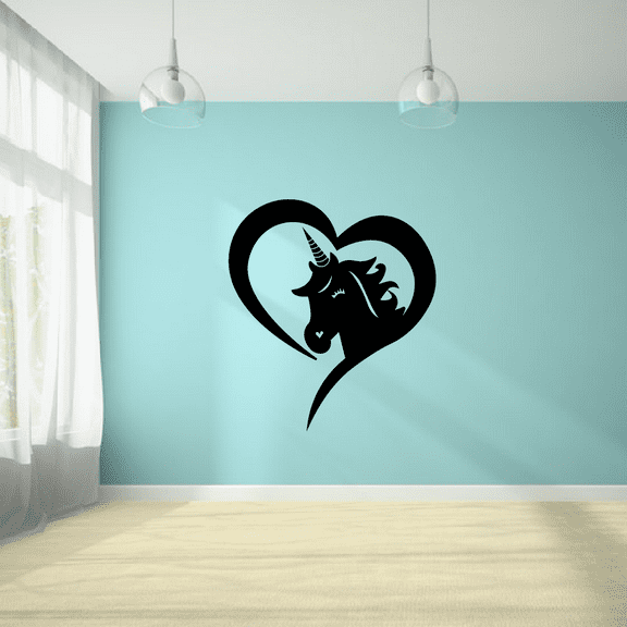 Heart Silhouette Unicorn Magical Unicorns Wall Sticker Art Decal for Girls Boys Kids Room Bedroom Nursery Kindergarten House Fun Home Decor Stickers Wall Art Vinyl Decoration Size (20x20 inch)