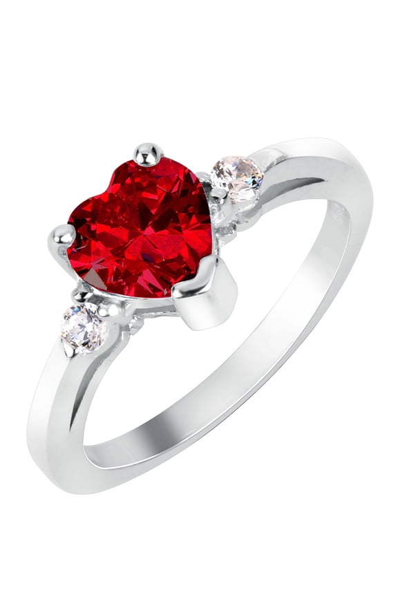 Heart Simulated Garnet Cubic Zirconia Ring Sterling Silver 925 Size 8
