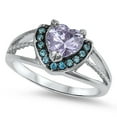 thumbnail image 1 of Heart Simulated Lavender Blue Halo Promise Ring 925 Sterling Silver Band Purple CZ Female Size 5, 1 of 4