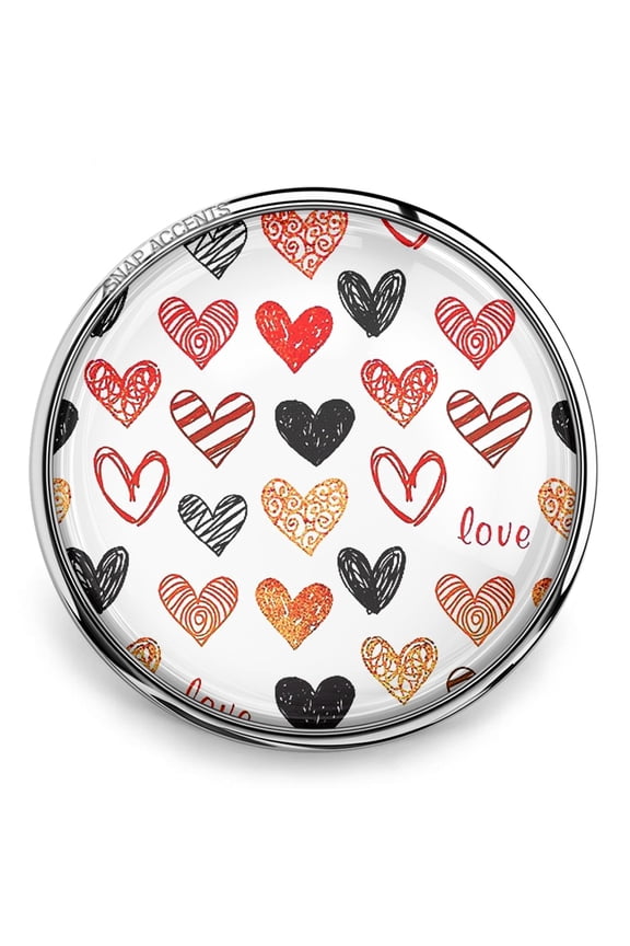 Snap Jewelry 18MM Heart Sketch Pattern Ginger Charm with Multi-Color Artistic Heart Design
