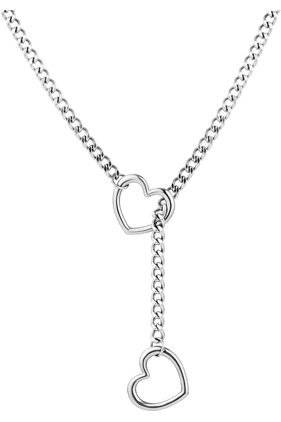 Heart Slip Chain Necklaces for Women,Stainless Steel O-Ring Adjustable Lariat Heart Y-Necklace,Punk Cuban Choker Necklace for women