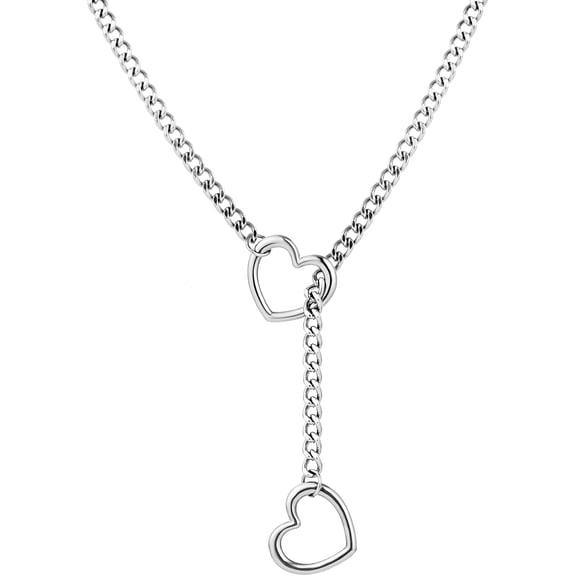 Heart Slip Chain Necklaces for Women,Stainless Steel O-Ring Adjustable Lariat Heart Y-Necklace,Punk Cuban Choker Necklace for women